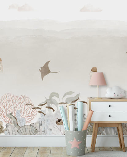 brown customisable nursery mural called Sensational Sea - Brown Panorama by Oliver Robins