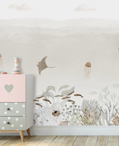 brown customisable nursery mural called Sensational Sea - Brown Panorama by Oliver Robins