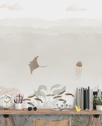 brown customisable nursery mural called Sensational Sea - Brown Panorama by Oliver Robins