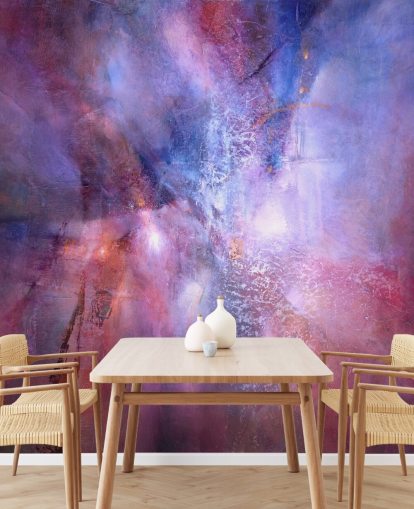 mural abstracto personalizable morado y rosa llamado A Fracture in the Indigo Dream de Annette Schmucker