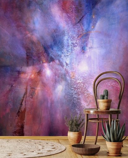 mural abstracto personalizable morado y rosa llamado A Fracture in the Indigo Dream de Annette Schmucker