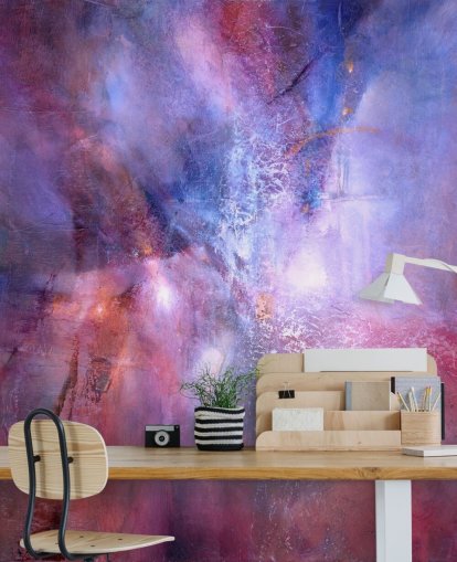 peinture murale abstraite personnalisable violette et rose intitulée A Fracture in the Indigo Dream par Annette Schmucker