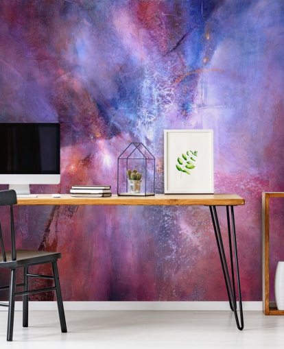 peinture murale abstraite personnalisable violette et rose intitulée A Fracture in the Indigo Dream par Annette Schmucker peinture murale abstraite personnalisable violette et rose intitulée A Fracture in the Indigo Dream par Annette Schmucker