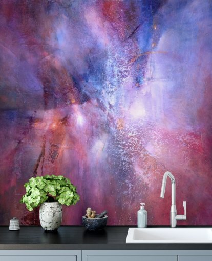 mural abstrato personalizável roxo e rosa chamado A Fracture in the Indigo Dream, de Annette Schmucker mural abstrato personalizável roxo e rosa chamado A Fracture in the Indigo Dream, de Annette Schmucker