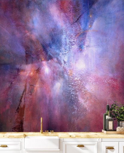 mural abstracto personalizable morado y rosa llamado A Fracture in the Indigo Dream de Annette Schmucker
