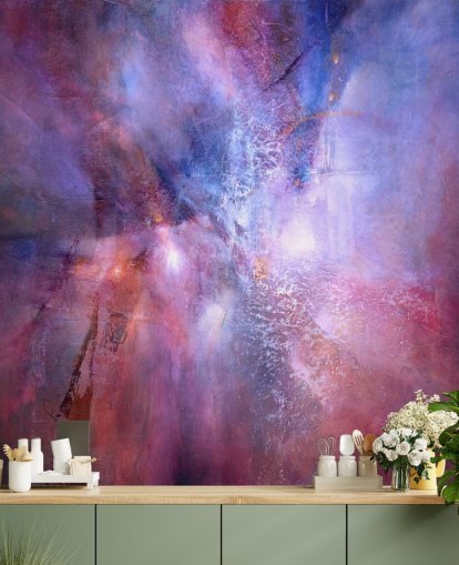 mural abstracto personalizable morado y rosa llamado A Fracture in the Indigo Dream de Annette Schmucker