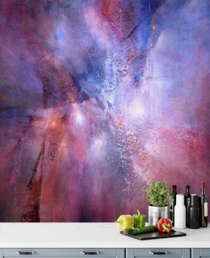 mural abstrato personalizável roxo e rosa chamado A Fracture in the Indigo Dream, de Annette Schmucker mural abstrato personalizável roxo e rosa chamado A Fracture in the Indigo Dream, de Annette Schmucker