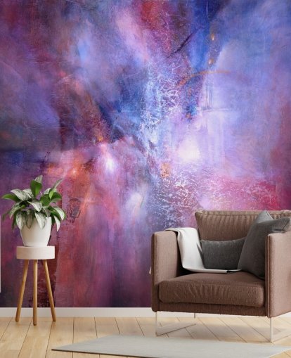 peinture murale abstraite personnalisable violette et rose intitulée A Fracture in the Indigo Dream par Annette Schmucker peinture murale abstraite personnalisable violette et rose intitulée A Fracture in the Indigo Dream par Annette Schmucker