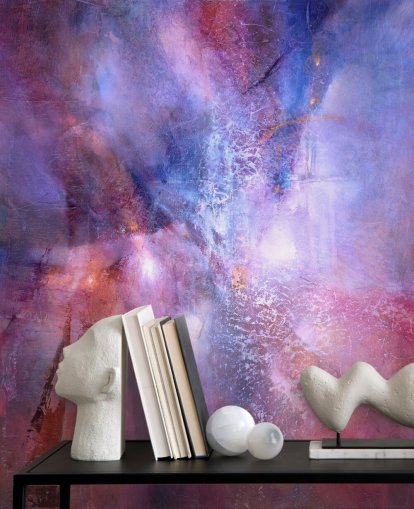 mural abstracto personalizable morado y rosa llamado A Fracture in the Indigo Dream de Annette Schmucker