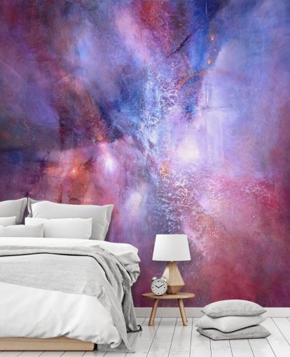 paarse en roze aanpasbare abstracte muurschildering genaamd A Fracture in the Indigo Dream van Annette Schmucker