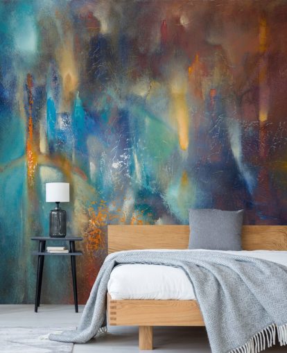 colourful custom modern abstract mural called Form in Flux by Annette Schmucker for bedrooms, studios and creative spaces