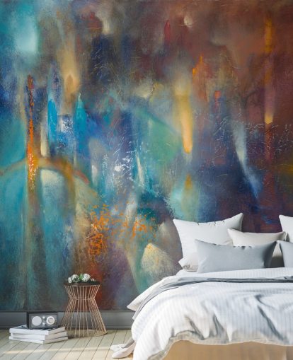 kleurrijke moderne abstracte muurschildering op maat genaamd Form in Flux van Annette Schmucker voor slaapkamers, studio's en creatieve ruimtes kleurrijke moderne abstracte muurschildering op maat genaamd Form in Flux van Annette Schmucker voor slaapkamers, studio's en creatieve ruimtes