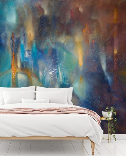 colorful custom modern abstract mural called Form in Flux by Annette Schmucker for bedrooms, studios and creative spaces