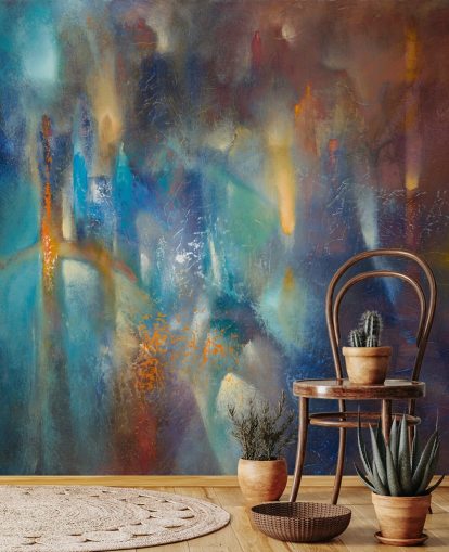 fargerikt tilpasset moderne abstrakt veggmaleri kalt Form in Flux av Annette Schmucker for soverom, studioer og kreative rom