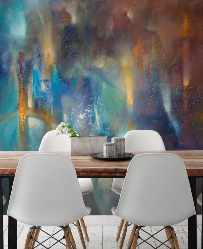 kleurrijke moderne abstracte muurschildering op maat genaamd Form in Flux van Annette Schmucker voor slaapkamers, studio's en creatieve ruimtes kleurrijke moderne abstracte muurschildering op maat genaamd Form in Flux van Annette Schmucker voor slaapkamers, studio's en creatieve ruimtes