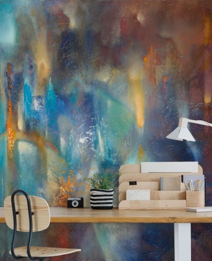 colorful custom modern abstract mural called Form in Flux by Annette Schmucker for bedrooms, studios and creative spaces colorful custom modern abstract mural called Form in Flux by Annette Schmucker for bedrooms, studios and creative spaces