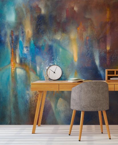 mural abstracto moderno y colorido llamado Form in Flux de Annette Schmucker para dormitorios, estudios y espacios creativos