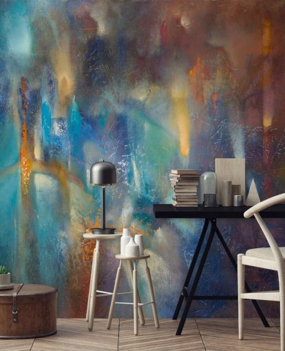 colourful custom modern abstract mural called Form in Flux by Annette Schmucker for bedrooms, studios and creative spaces