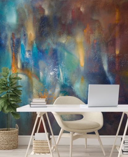 färgglad anpassad modern abstrakt väggmålning kallad Form in Flux av Annette Schmucker för sovrum, studior och kreativa utrymmen