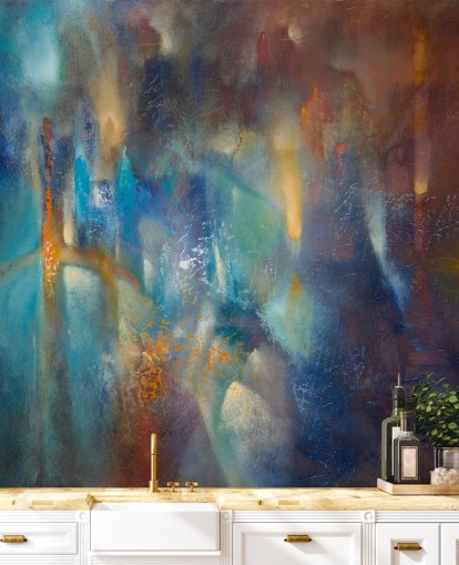 colorful custom modern abstract mural called Form in Flux by Annette Schmucker for bedrooms, studios and creative spaces