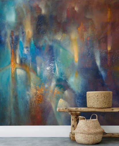 peinture murale abstraite moderne colorée et personnalisée appelée Form in Flux par Annette Schmucker pour les chambres, les studios et les espaces créatifs peinture murale abstraite moderne colorée et personnalisée appelée Form in Flux par Annette Schmucker pour les chambres, les studios et les espaces créatifs