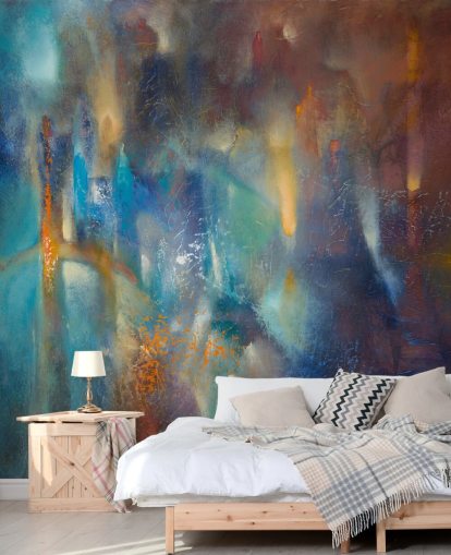 murale astratto moderno colorato personalizzato chiamato Form in Flux di Annette Schmucker per camere da letto, studi e spazi creativi