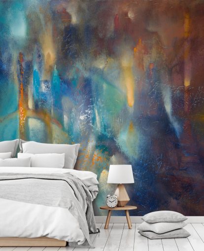 colorful custom modern abstract mural called Form in Flux by Annette Schmucker for bedrooms, studios and creative spaces