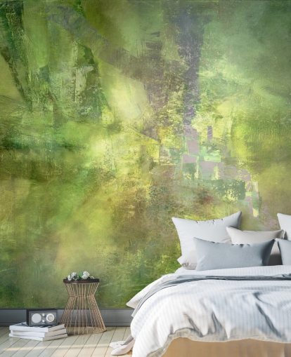 mural abstrato verde personalizável chamado Gilded Green with a Trace of Violet de Annette Schmucker