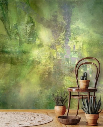 grønt tilpassbart abstrakt veggmaleri kalt Gilded Green with a Trace of Violet av Annette Schmucker