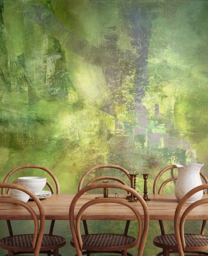 peinture murale abstraite verte personnalisable appelée Gilded Green with a Trace of Violet par Annette Schmucker peinture murale abstraite verte personnalisable appelée Gilded Green with a Trace of Violet par Annette Schmucker