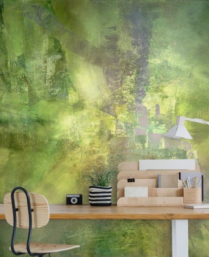 mural abstrato verde personalizável chamado Gilded Green with a Trace of Violet de Annette Schmucker