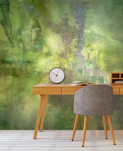 murale astratto verde personalizzabile chiamato Gilded Green with a Trace of Violet di Annette Schmucker