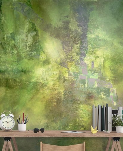 grønt tilpasseligt abstrakt vægmaleri kaldet Gilded Green with a Trace of Violet af Annette Schmucker