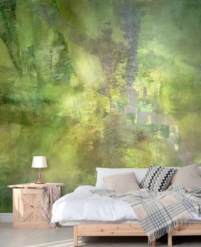 mural abstrato verde personalizável chamado Gilded Green with a Trace of Violet de Annette Schmucker