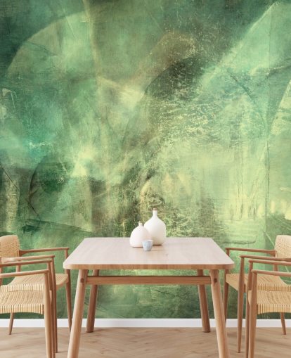 grønt brugerdefineret abstrakt vægmaleri kaldet Hall of Emerald Light af Annette Schmucker