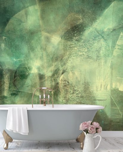 peinture murale abstraite personnalisée verte appelée Hall of Emerald Light par Annette Schmucker