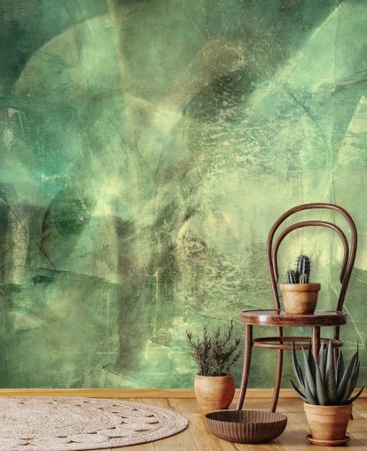 mural abstracto personalizado verde llamado Hall of Emerald Light de Annette Schmucker