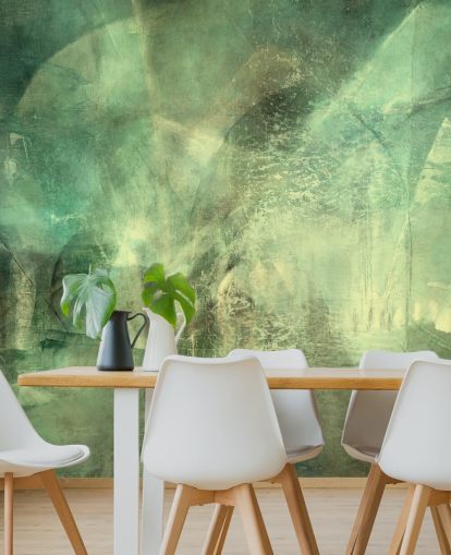 grønt tilpasset abstrakt veggmaleri kalt Hall of Emerald Light av Annette Schmucker