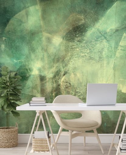 grønt tilpasset abstrakt veggmaleri kalt Hall of Emerald Light av Annette Schmucker grønt tilpasset abstrakt veggmaleri kalt Hall of Emerald Light av Annette Schmucker