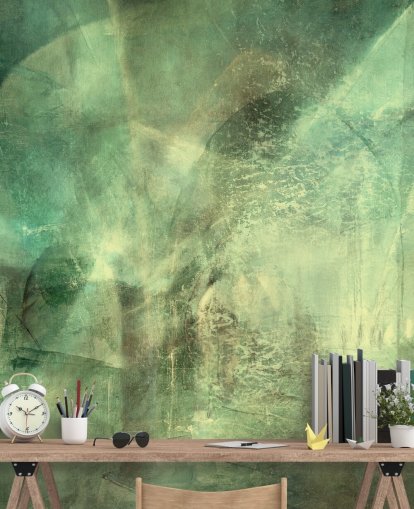 green custom abstract mural called Hall of Emerald Light by Annette Schmucker
