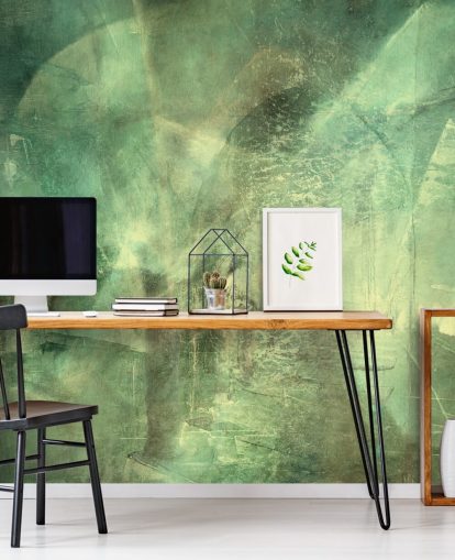 grønt tilpasset abstrakt veggmaleri kalt Hall of Emerald Light av Annette Schmucker