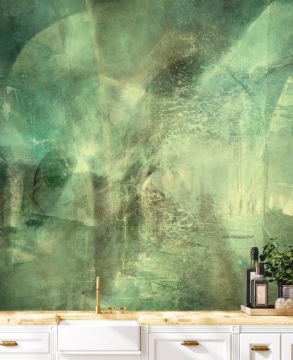 grønt brugerdefineret abstrakt vægmaleri kaldet Hall of Emerald Light af Annette Schmucker grønt brugerdefineret abstrakt vægmaleri kaldet Hall of Emerald Light af Annette Schmucker
