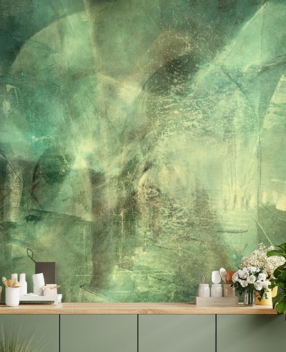 mural abstrato personalizado verde chamado Hall of Emerald Light de Annette Schmucker