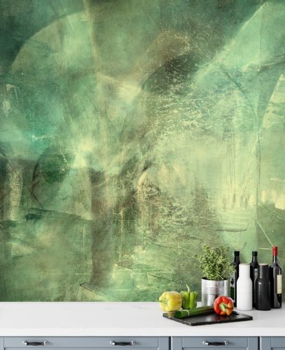 grønt tilpasset abstrakt veggmaleri kalt Hall of Emerald Light av Annette Schmucker grønt tilpasset abstrakt veggmaleri kalt Hall of Emerald Light av Annette Schmucker