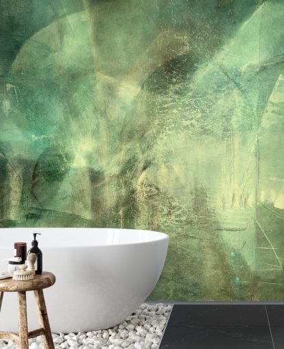 mural abstracto personalizado verde llamado Hall of Emerald Light de Annette Schmucker