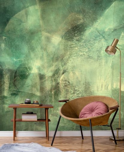 peinture murale abstraite personnalisée verte appelée Hall of Emerald Light par Annette Schmucker