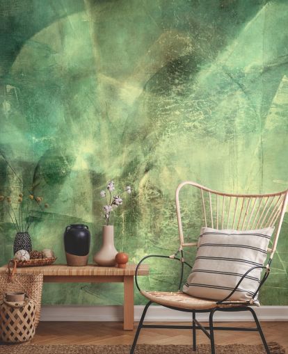 vihreä mukautettu abstrakti seinämaalaus nimeltä Hall of Emerald Light, kirjoittanut Annette Schmucker