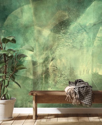 green custom abstract mural called Hall of Emerald Light by Annette Schmucker