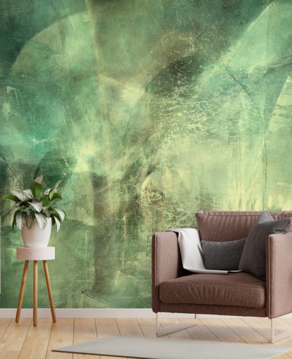 grønt brugerdefineret abstrakt vægmaleri kaldet Hall of Emerald Light af Annette Schmucker