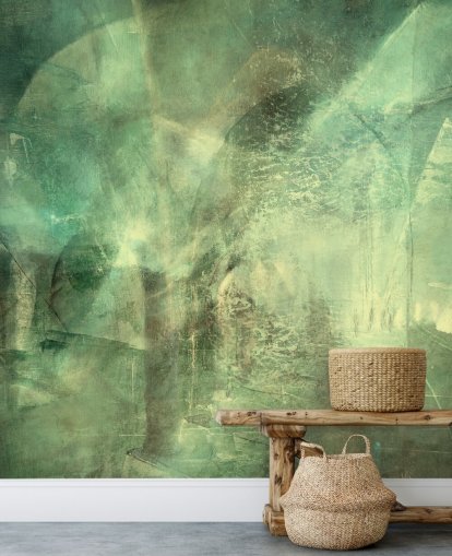 mural abstracto personalizado verde llamado Hall of Emerald Light de Annette Schmucker